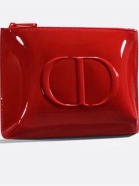 Dior Glossy Red Patent CD Embossed Zip Pouch